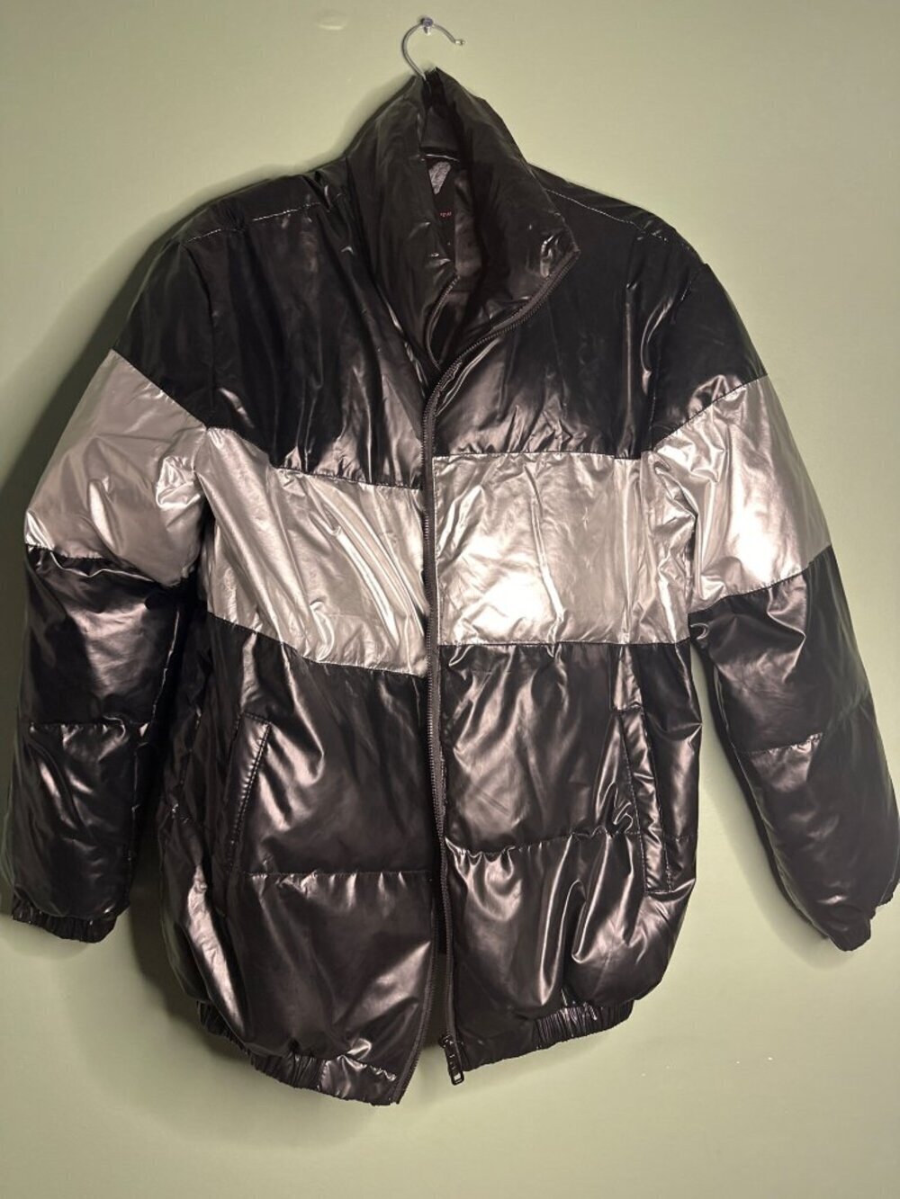 Men’s XL Coat Black Silver Jacket Streetwear Preppy Y2K